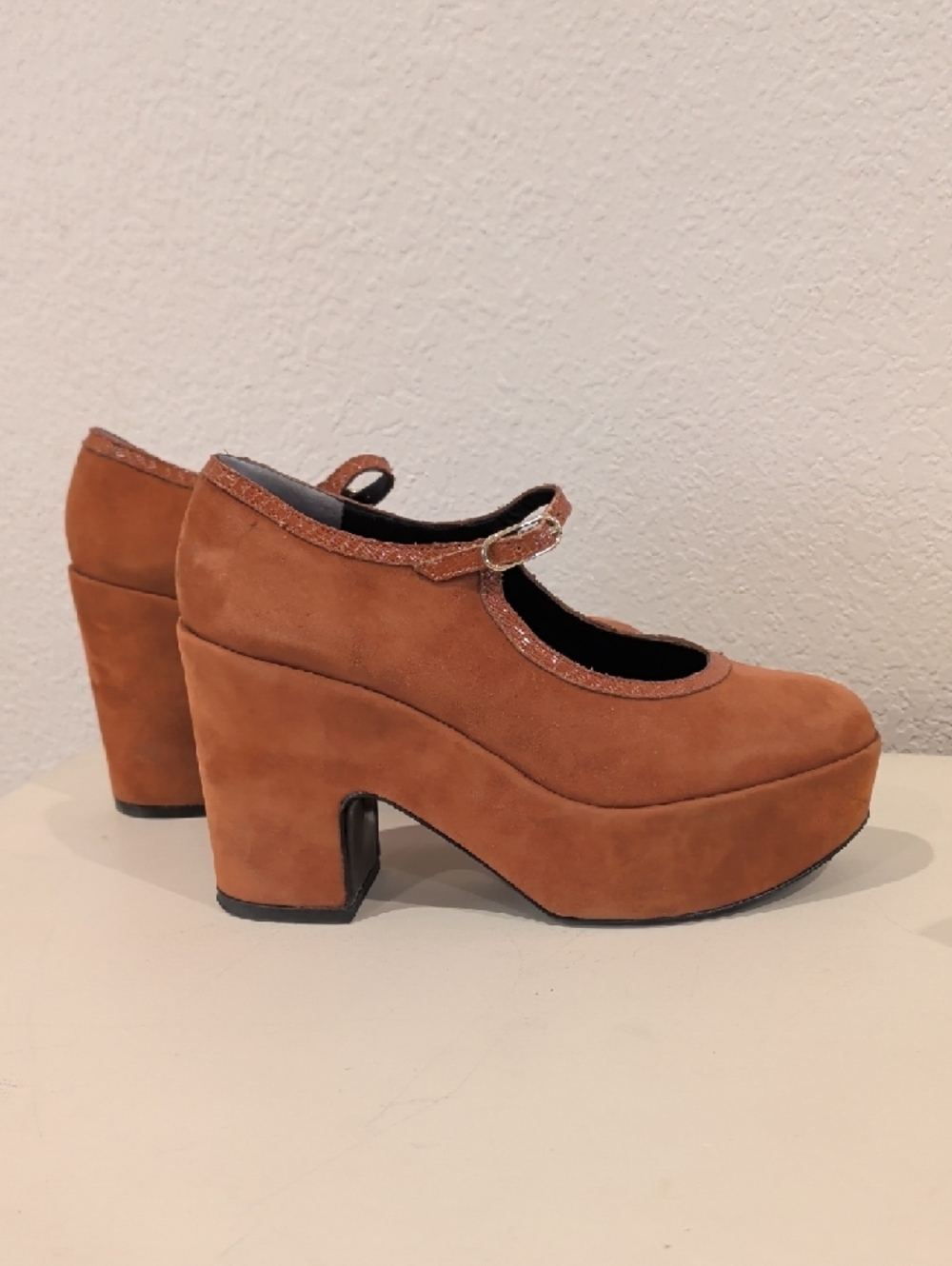 Robert Clergerie Rust Suede Platform Mary Jane Heels - Picture 5 of 8